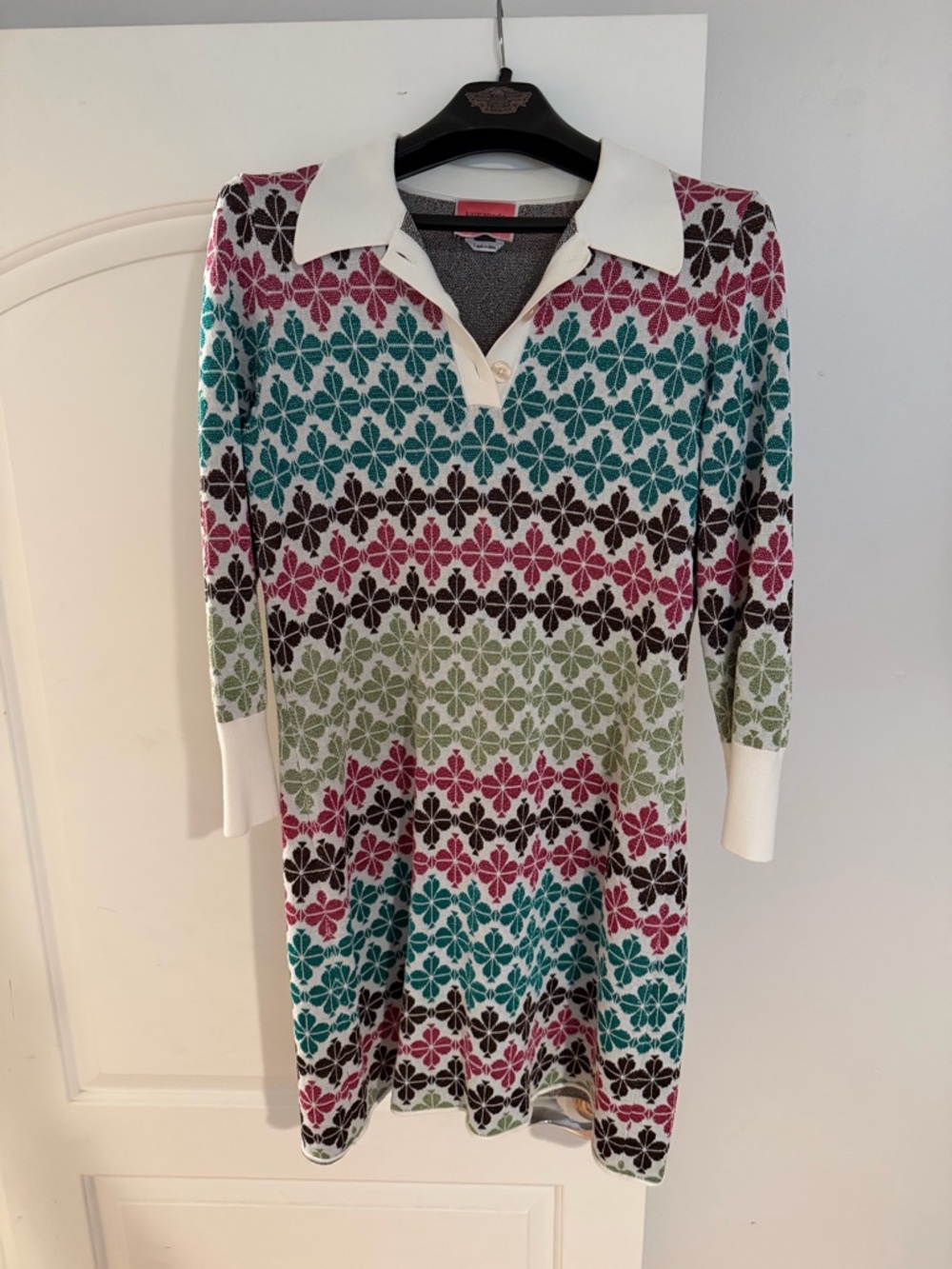 KATE SPADE Metallic Clover Polo Sweater Dress Size Large